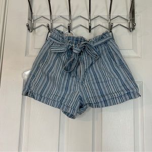 AE striped blue + white jean shorts